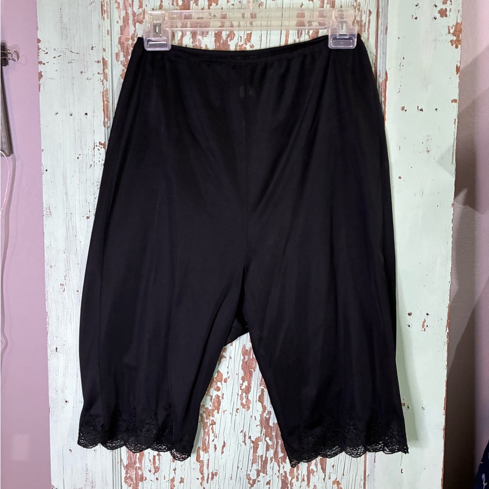 Women’s black nylon lace trim shorts